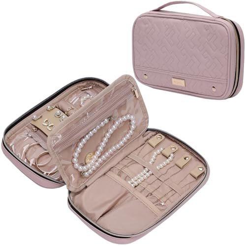 NISHEL Travel Jewelry Case, Holiday Organizer for Necklaces, Earrings, Rings, Bracelets, Watch, Peach Pink - color: Peach Pink, size: Medium