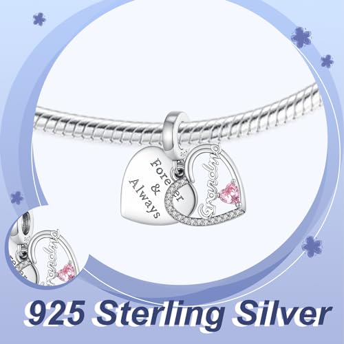 925 Silver Charms Pendants For Pandora Bracelet Golden charms Bead Safety Chain Clip set Heart Flower Animal Beads Family, Mom, Friend, Daughter, Birthday, Jewelry Gift - style: G-Forever Love Grandma Dangle