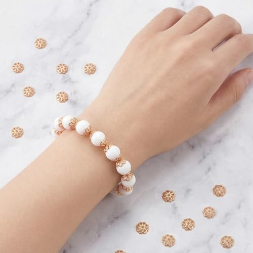 ANCIRS 600pcs 7mm Spacer Beads Caps for Jewelry Making, Metal Hollow Flower Bead Caps for Bracelet Necklace- Gold - color: Gold-600pcs-7mm