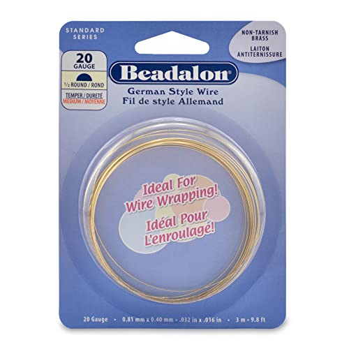 Beadalon German Style Wrapping Wire, Half Round, Tarnish Resistant Brass, 20 Gauge, 3 m / 9.8 ft - color: Gold, size: 20 gauge/.032 In-3 m/9.8 ft