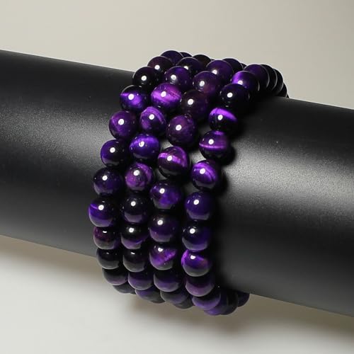 MJDCB Stone Beads 10mm 35pcs Round Purple Tiger's Eye Loose Gemstone Bead Charms for Jewelry Making Bracelet Necklace Earring Pendant - color: Purple Tiger's Eye, size: 10mm