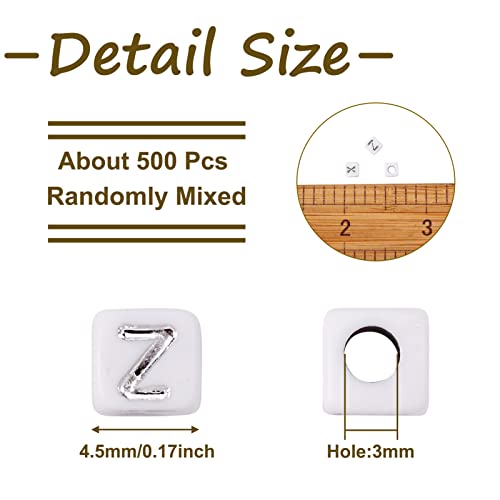 FASHEWELRY 500Pcs White Acrylic Cube Letter Beads 4.5x4.5x4.5mm Silver Alphabet A-Z Spacer Beads for DIY Bracelet Necklace Jewelry Making - color: White Silver-500Pcs, size: 4.5x4.5x4.5mm