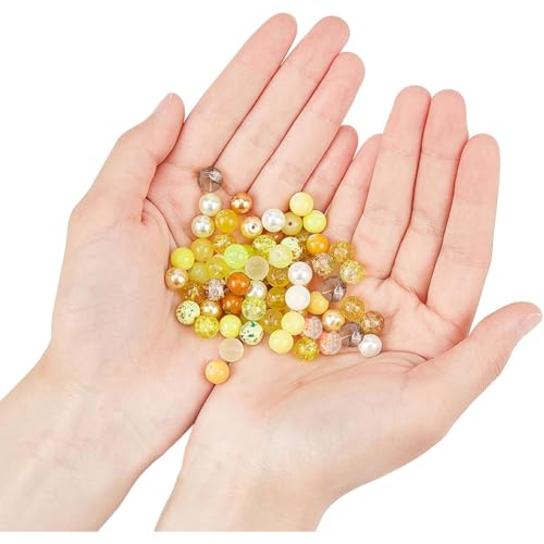 PH PandaHall 720pcs 8mm Yellow Glass Beads 24 Color Bracelet Beads Crystal Bead Baking Painted Glass Loose Bead for Fall Friendship Bracelet Earring Jewelry Making Christmas Tree Ornament - color: Yellow