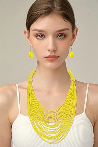 Bocar Necklace for Women, Multi Layer Statement Necklace, Long Chain Chunky Bib Seed Beads Necklace, Necklace Earring Set for Women Gift (NK-10693) - color: Yellow