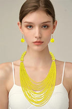 Bocar Necklace for Women, Multi Layer Statement Necklace, Long Chain Chunky Bib Seed Beads Necklace, Necklace Earring Set for Women Gift (NK-10693) - color: Yellow