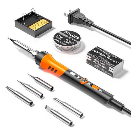 60W Adjustable Temperature Soldering Iron Kit - 9-in-1 With 5 Tips, Solder Wire Stand for Soldering and Repair - color: Orange