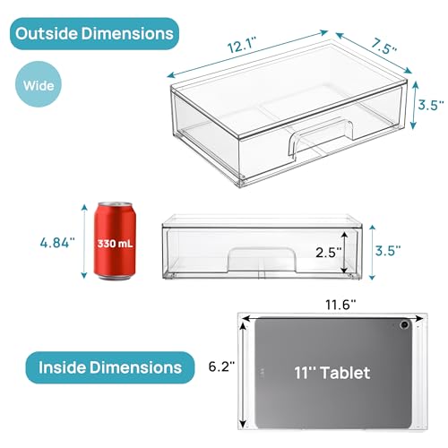Vtopmart 12.1''W Clear Stackable Storage Drawers,3 Pack Acrylic Plastic Organizers Bins for Makeup Palettes, Cosmetics, and Beauty Supplies,Ideal for Vanity, Bathroom,Cabinet,Desk Organization - style: 3pack Wide