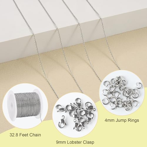 SMYHTGLIF 10 Meters Stainless Steel Jewelry Making Chains Silver Cable Rolo Chain with Lobster Clasps and Jump Rings for Jewelry Making - color: Rolo Silver