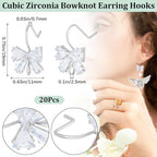 Beebeecraft 1 Box 20Pcs Cubic Zirconia Bowknot Earring Hooks Bow Ear Wires Earrings Findings with Loop for Jewellery Making Accessories DIY Earrings Craft - color: Silver Bowknot Earring Hooks