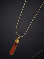 Amazing Gemstone Crystals and Healing Stones Carnelian Necklace - Gold Chain Necklace Pendant - Real Crystal Necklace - color: Gold Cap Pencil, size: 1 PIECE