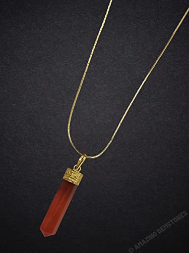 Amazing Gemstone Crystals and Healing Stones Carnelian Necklace - Gold Chain Necklace Pendant - Real Crystal Necklace - color: Gold Cap Pencil, size: 1 PIECE