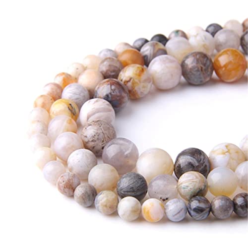 Natural Stone 6mm Bamboo Leaf Agate Smooth Round Loose Beads Energy Gemstone DIY for Jewelry Making Bracelet Necklace 1 Strand 15" - color: Bamboo Leaf Agate, size: 6mm