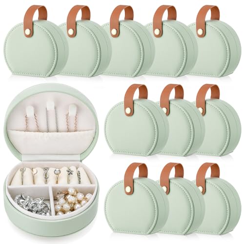 Weysat 12 Pack Travel Jewelry Case Bridesmaid Gifts Box Bulk Small Leather Earring Organizer for Women Proposal Return Gift (Green) - color: Green