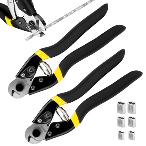 DISEN Wire Cutters Heavy Duty 2pcs, Cutting Up to 3/16", Metal Cable Cutters for Fence Thick Wire Artificial Flowers, Safety Lock, Spring Loaded, Non-slip Matte Handle, Chrome Vanadium Steel Jaw - style: 2 pcs Black/Yellow