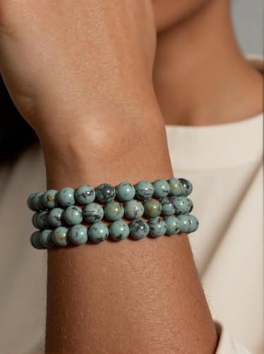 Stone Beads, 45pcs African Turquoise, 8mm Round Loose Beads for Jewelry Making, Bracelets, with Gift Bag, Elastic String & Size Card - color: African Turquoise, size: 8mm