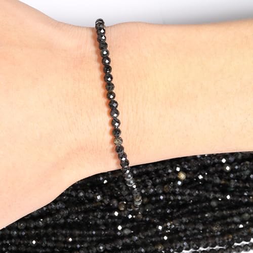 120pcs 3mm Natural Black Striped Agate Gemstone Beads Faceted Round Loose Stone Beads for Jewelry Making (1 Strand) - color: Black Striped Agate, size: 2.8-3.3mm