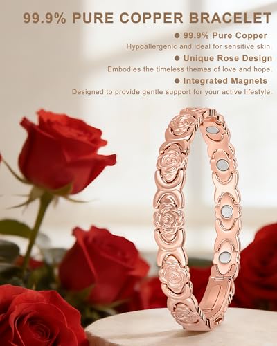 Magnetic Bracelets for Women, 99.99% Pure Copper Bracelet, 3800 Gauss, Adjustable Sizing, Women's Bracelets With Built-in Magnets, Gift Packaging, Fashion Jewelry Gift. - color: Rose