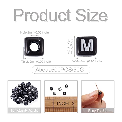 FASHEWELRY 400Pcs Acrylic Cube Letter Beads 5x5x5mm Black Square Letter M Alphabet Beads for DIY Bracelet Necklace Jewelry Making - color: Letter M
