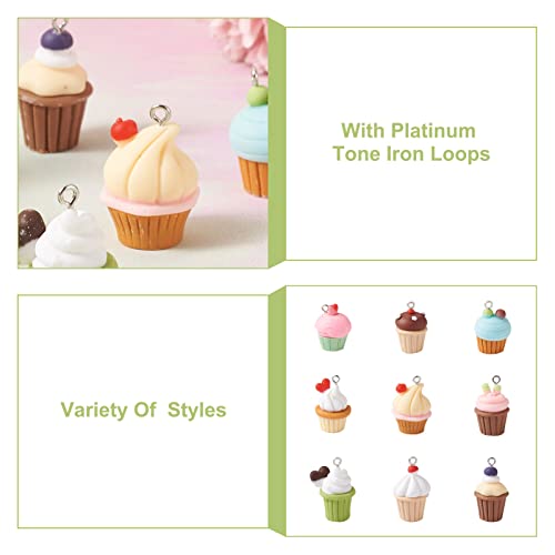 Craftdady Resin Plastic Miniature Food Snack Pendants Charms Ice Drink Juice Pendants Cute Bottle Fruit Keychain Charms Hang Ornament for DIY Craft Earring Bracelet Necklace Jewelry Making - color: Mixed Color Cupcake