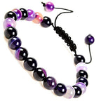 MASSIVE BEADS Natural Healing Power Gemstone Crystal Beads Unisex Adjustable Macrame Bracelets - color: Agate Purple, size: 8mm