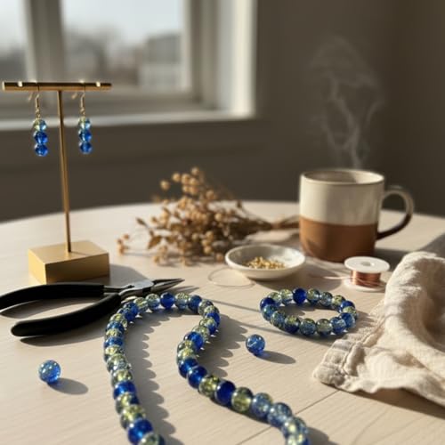 DandS ltd Crackle Lampwork Glass Beads for Jewelry Making, Dark Blue, Vibrant DIY Bracelets, Necklaces, Earrings, Beading Supplies & Craft Kits for Handmade Jewelry, 80pcs 0.39 inch (10mm), #J230-10 - color: Dark Blue