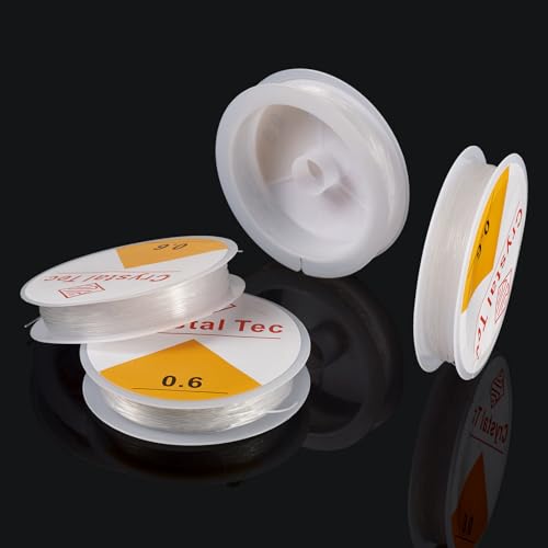 4 Rolls Elastic Stretch Thread Cord for Bracelets 0.6mm Round Clear Crystal Bracelet Beading Thread Elastic String Rope for DIY Women Necklace Jewelry Making Beading Craft, 13.1 Yards(12m)/roll - size: 0.6mm