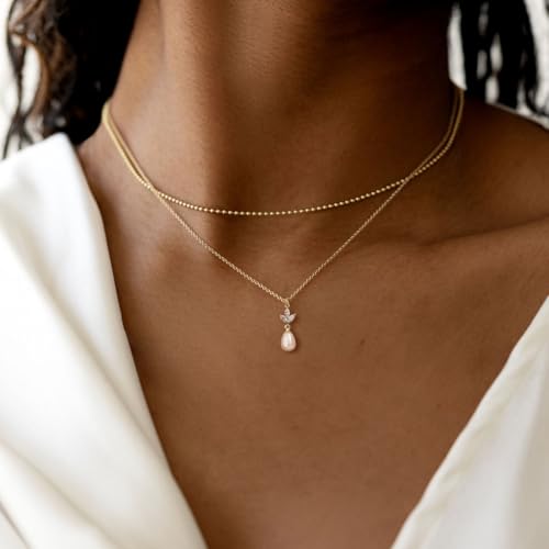 Pearl Necklace for Women- 14K Gold-plated/White Gold-plated Dainty Pearl Necklace for Women - color: Gold CZ pearl 327
