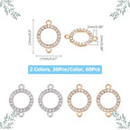 60pcs 14k Gold Connectors Charm Alloy Connector Charm 0.9 Inch Flat Round Link Charm Crystal Rhinestone Connector with Double Loops for Bracelet Earring Jewellery Making