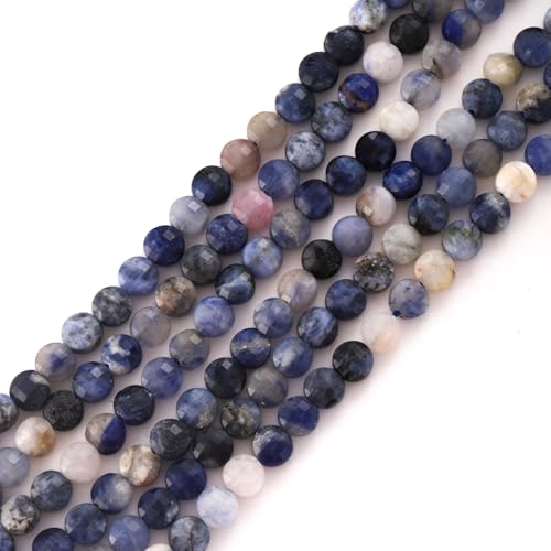 6mm Faceted Natural Blue Sodalite Stone Beads Coin Disc Gemstone Spacer Beads for Jewelry Making DIY Bracelet Necklace - color: Blue Sodalite