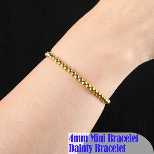 QOGIR 14k gold Handmade Healing Bracelet, Natural Gem Stone Crystal Elastic Gold Bracelet - color: 14k Gold Plated Beads, size: 4m