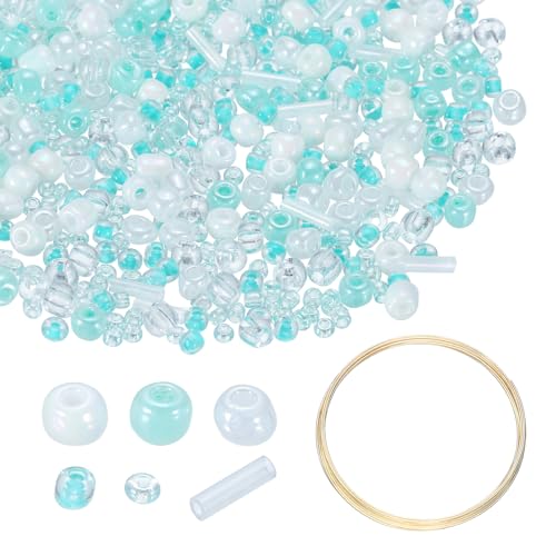 uxcell 1Set Glass Seed Beads, 1.5-4.5mm Small Embroidery Bugle Beads Assorted Tube Bead Loose Kit for Jewelry Making DIY Craft Beading Bracelets Necklace Earring (Light Blue) - color: Light Blue