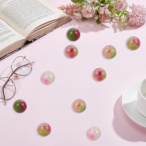1 Box 120PCS 8MM Natural Watermelon Tourmaline Gemstone Bead with Hole Crystal Round Shape Pink Spacer Loose Stone Persian Jade Beads for Jewelry Making Bracelet Necklace DIY Craft Supply - size: 8mm 120pcs