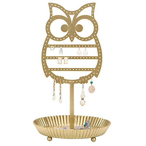 NIKKY HOME Earring Holder Hanging Organizer Stand Metal Jewelry Tree Table Top Owl Ear Stud Holder Tower Rack with Ring Tray for Girls (134 Holes), Gold - color: Gold