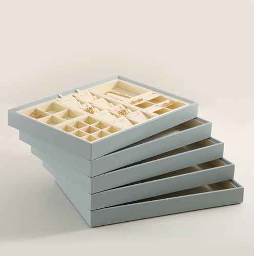 Dark Blue Jewelry Display Tray Ring Necklace Earring Bangle Organizer Multifunctional Storage Case for Jewelry Showcase (Long 8 Grids Pendant Tray(beige)) - color: 26-Pendant Tray