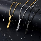 Fiusem Pendant Necklace for Men, Silver Tone/14k Gold Plated/Black Mens Pendant Necklaces with 2.5 mm Box Chain, Stainless Steel Bar Chain, 18-28 Inches - color: black, size: 18 Inches, style: Pierced Rectangle