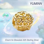 925 Sterling Silver Charms for Bracelets Gold Love and Heart Charms Cherry Blossom Dangle Beads Jewelry for Women - color: Gold Hollow Heart