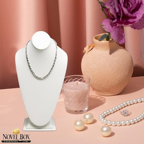 Novel Box White Leatherette Bust Stand Jewelry Necklace Display 8x5x15.5 Inches - Freestanding Travel Necklace Holder Stand - Necklace Mannequin Organizer Stands - Necklace Displays X-Large - color: White Leatherette, size: X-Large
