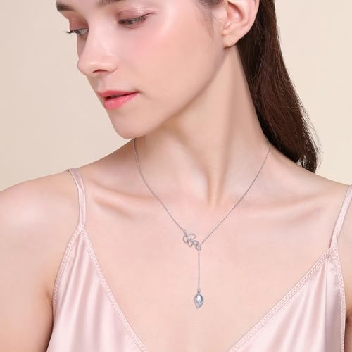 Long Necklace Sterling Silver Larait Bar Y Lariat Long Chain Drop Adjustable Necklace Gift for Her, 30" - style: Long Calla Lily Necklace