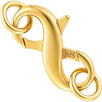 Pndeyo S925 Double Opening Lobster Claw Clasp, Hypoallergenic Enhancer Shortener with 2 Rings, Spring Rings Clasp Connector Carabiner for Bracelet Necklace Jewelry Making- Gold - color: Gold-1pc-0.59"×0.31"-with rings