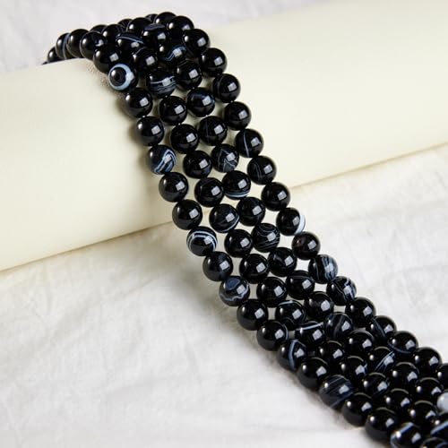 100pcs 10mm Black Stripe Agate Beads Natural Gemstone Beads Round Loose Beads for Jewelry Making - color: Black Stripe Agate, size: 10mm