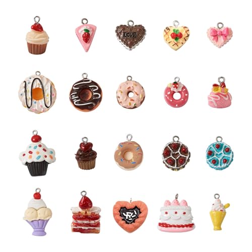 Cheriswelry Cup Cake Resin Pendants Lovely Food Sweet Dessert Dangle Charms Links Hanging Ornament with Metal Loop Fruit Pendants for Key Chains Bracelet Necklace Jewelry Making - color: Mixed Color-Dessert*2