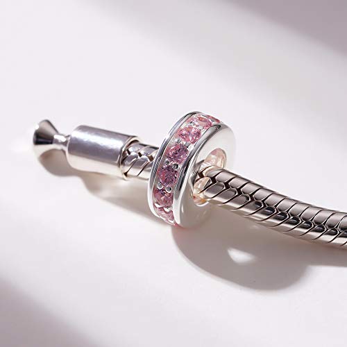 925 Sterling Silver Spacer Charm Bead with Clear CZ for Pandora Charms Bracelets - color: 2PCS Pink