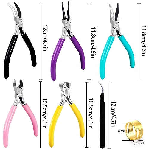 URSKYTOUS 5Pcs Jewelry Pliers Set Jewelry Making Pliers Tools Kit Include Jewelry Making Needle Nose Chain Nose Round Bent Pliers Wire Cutter for Bracelet Beading DIY Craft Jewelry Making Supplies - color: Em Pink Blue Purple Black Yellow