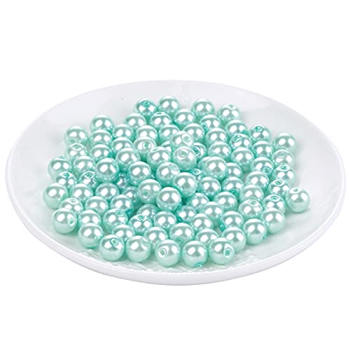 Weebee 200Pcs Glass Pearl Beads Assorted Colors Loose Spacer Round Czech Tiny Satin Luster Handcrafted Beading Assortments for DIY Craft Bracelets Beads for Jewelry Making (Aquamarine Blue, 8mm) - color: Aquamarine Blue, size: 8mm