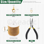 Keadic 102Pcs 30 Feet Jewelry Making Chains Kit W 3mm Metal Necklace Twisted Links Chain, Lobster Clasps, Open Jump Rings and Jewelry Pliers for Bracelet Earring Anklet DIY (Gold) - color: Gold