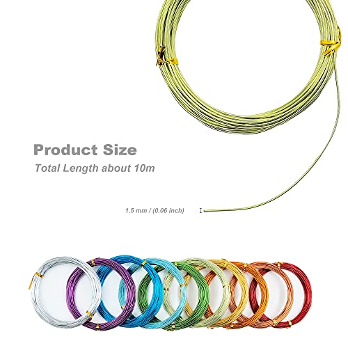 10 Rolls 15 Guage Colored Aluminum Craft Wire, 1.5mm Aluminum Arts Crafts Wire Assorted Colored Craft Wire for Jewelry Making, Each Roll 32 Feet