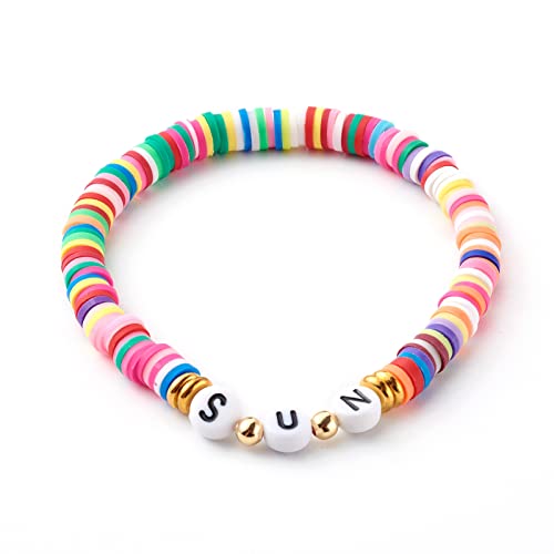 Ornaland 12 PCS Heishi Surfer Bracelets Polymer Clay Heishi Beads Stretch Bracelets Bohemia Bracelets Summer Beach Jewelry for Women Men