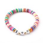 Ornaland 12 PCS Heishi Surfer Bracelets Polymer Clay Heishi Beads Stretch Bracelets Bohemia Bracelets Summer Beach Jewelry for Women Men