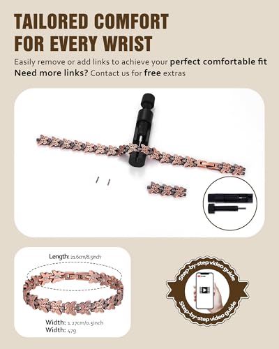 Jecanori Pure Copper Bracelet for Women,Copper Magnetic Bracelet With 3500 Gauss Magnets, Adjustable Jewelry Gift with Sizing Tool - color: copper