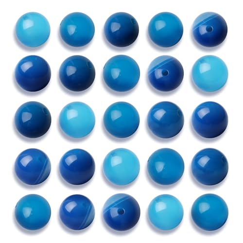 100Pcs 6mm Natural Smooth Blue Striped Agate Beads Round Loose Gemstone Stone Beads for Jewerly Making with Crystal Stretch Cord - color: Blue Striped Agate, size: 6mm